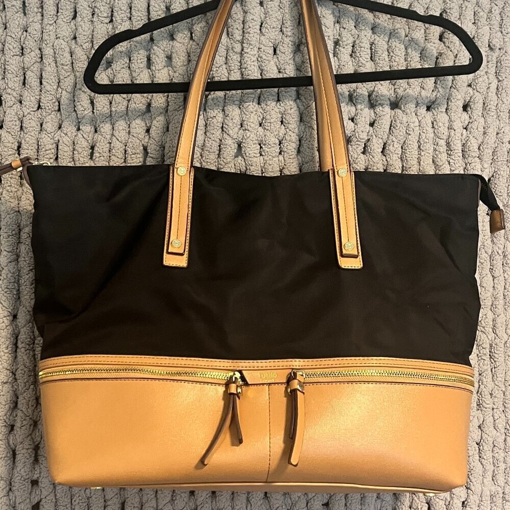 Tutilo Black with Tan Trim New York Travel Tote Bag Work & Weekend - Picture 2 of 16